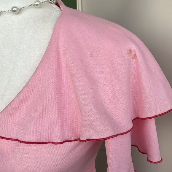 Vintage 70s Union Made Pink Flutter Sleeve Dress - Picture 3 of 12